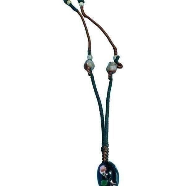 JADE Jadeite Long Yin Yang Oriental Antique Vintage Circle Carved Pendant Neckla - Thumbnail 3