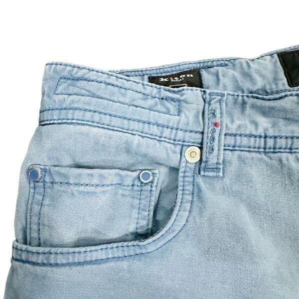 KITON Blue Lyocell Cotton Elastane Pants 5 Five Pocket Jeans Denim Button Fly Sl - Thumbnail 8