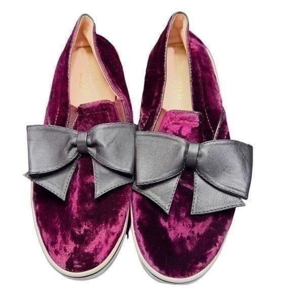 KATE SPADE Shoes Kate Spade Delise Too Bordeaux Velvet Black Nappa Bow Slip On S