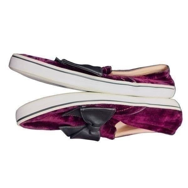 KATE SPADE Shoes Kate Spade Delise Too Bordeaux Velvet Black Nappa Bow Slip On S - Thumbnail 2