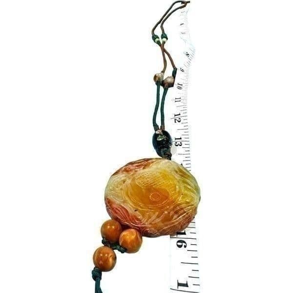 JADE Jadeite Long Yin Yang Oriental Antique Vintage Circle Carved Pendant Neckla - Thumbnail 9