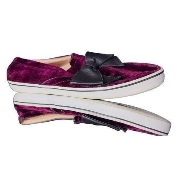 KATE SPADE Shoes Kate Spade Delise Too Bordeaux Velvet Black Nappa Bow Slip On S - Thumbnail 5
