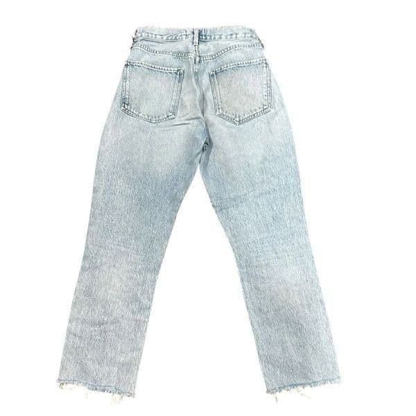 AGOLDE Riley Light Wash High Rise Button Fly Ankle Crop Distressed Hem Denim Jea - Thumbnail 2