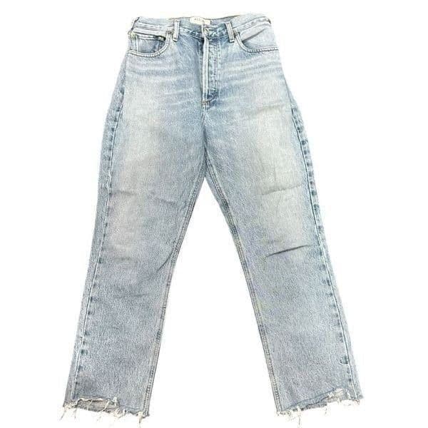 AGOLDE Riley Light Wash High Rise Button Fly Ankle Crop Distressed Hem Denim Jea - Image 1