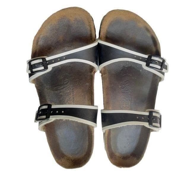 Birkis By Birkenstock Black And White Striped Sandals Size 38 (US 7.5-8) - Thumbnail 3