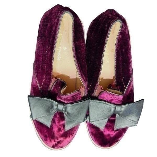 KATE SPADE Shoes Kate Spade Delise Too Bordeaux Velvet Black Nappa Bow Slip On S - Thumbnail 6