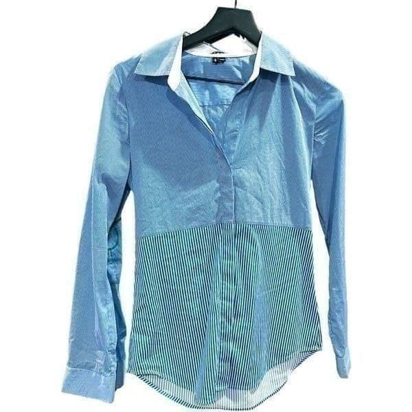 THEORY Striped Bottom Down Collared Dress Shirt Top Blouse Size Small - Image 1