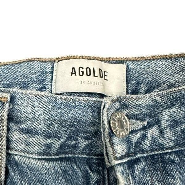 AGOLDE Riley Light Wash High Rise Button Fly Ankle Crop Distressed Hem Denim Jea - Thumbnail 5