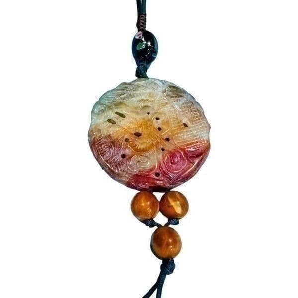 JADE Jadeite Long Yin Yang Oriental Antique Vintage Circle Carved Pendant Neckla - Thumbnail 2