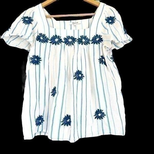 Madewell Tops Madewell Floral Embroidered Butterfly Top In Stripe Size XXS