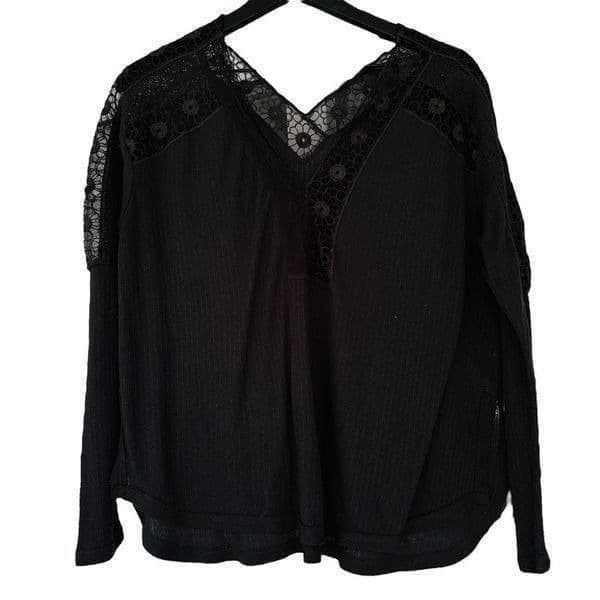 FREE PEOPLE Lola Long Sleeve Top in Washed Black Size XS