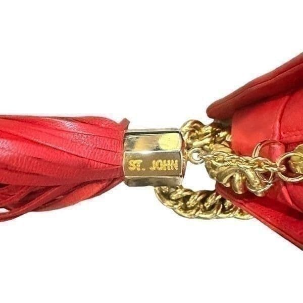ST. JOHN Red Quilted Luxury Lamb Leather Gold Chain Strap Purse Bag NWOT - Thumbnail 7