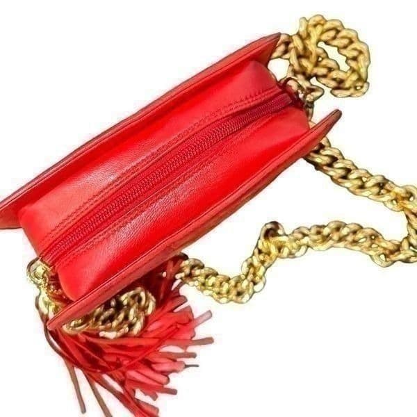 ST. JOHN Red Quilted Luxury Lamb Leather Gold Chain Strap Purse Bag NWOT - Thumbnail 2