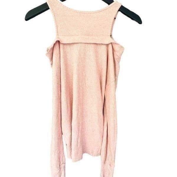 ANTHROPOLOGIE SATURDAY SUNDAY Stretch Ribbed Light Pink Cold Shoulder Long Sleev - Thumbnail 3