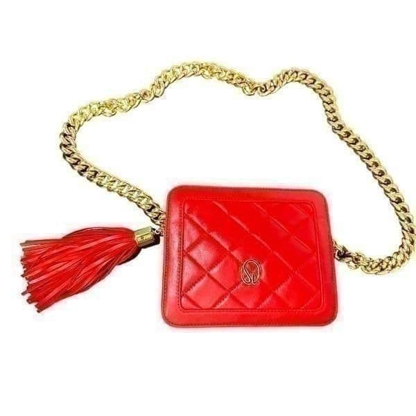 ST. JOHN Red Quilted Luxury Lamb Leather Gold Chain Strap Purse Bag NWOT - Image 1