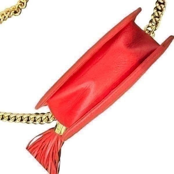 ST. JOHN Red Quilted Luxury Lamb Leather Gold Chain Strap Purse Bag NWOT - Thumbnail 3