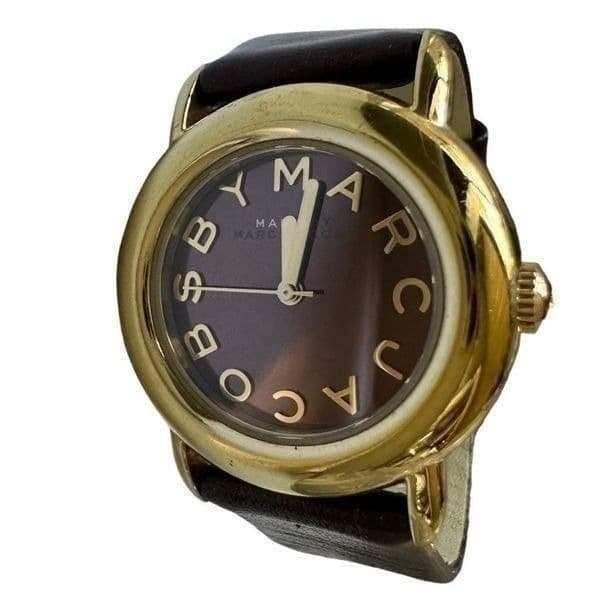 MARC BY MARC JACOBS MBM1185 Analog Brown Leather and Dial Gold Tone Round Watch - Image 1