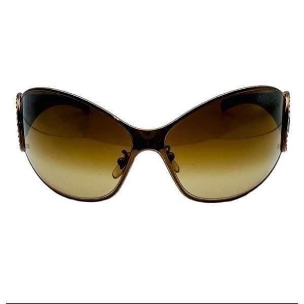 VERSACE Medusa Logo Sunglasses Brown Gold SWAROVSKI Crystal Embellished Shield O - Image 1