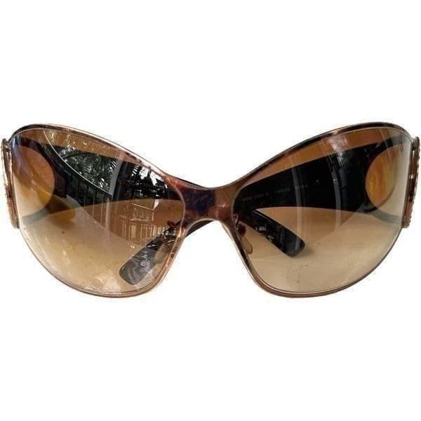 VERSACE Medusa Logo Sunglasses Brown Gold SWAROVSKI Crystal Embellished Shield O - Thumbnail 9