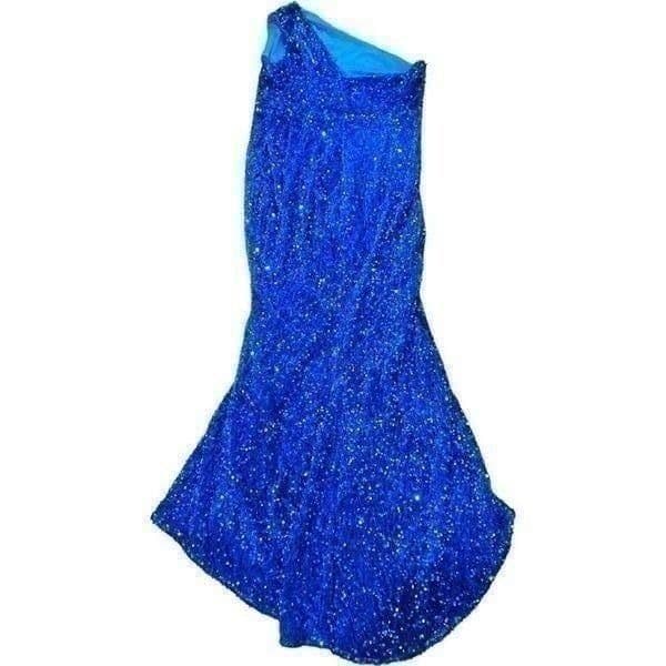 NWT HOUSE OF CHIC Bright Blue One Shoulder All-Over Sequin Evening Gown Semi For - Thumbnail 3