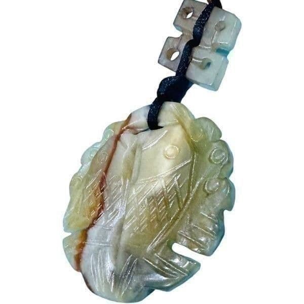 JADE JADEITE Antique Vintage Koi Fish Oriental Carved Pendant on Silk Cord Long - Thumbnail 2