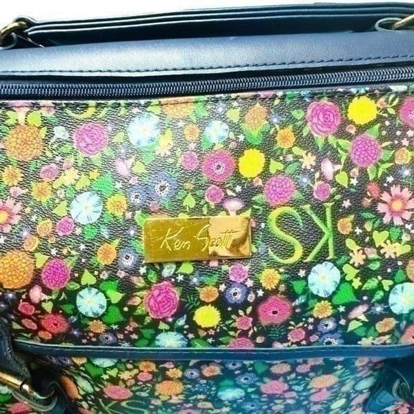 KEN SCOTT Italy Circa 1980s Retro Floral Weekender Convertible Crossbody Duffle - Thumbnail 5