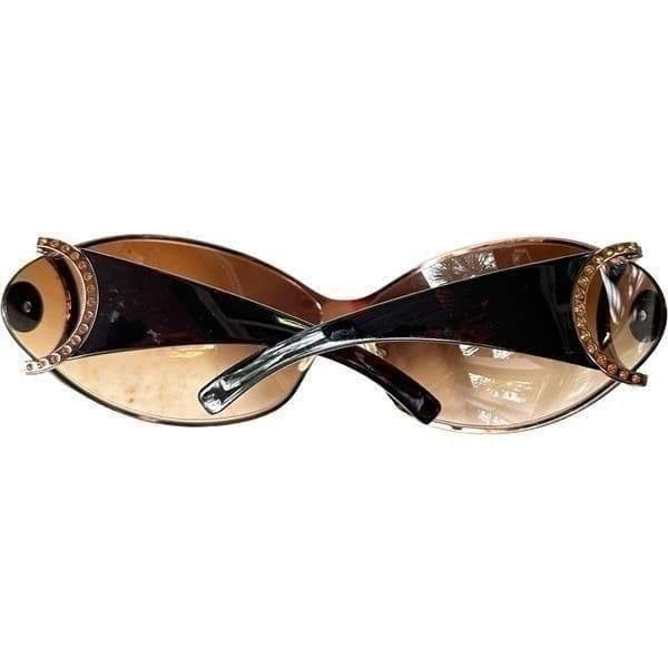 VERSACE Medusa Logo Sunglasses Brown Gold SWAROVSKI Crystal Embellished Shield O - Thumbnail 3