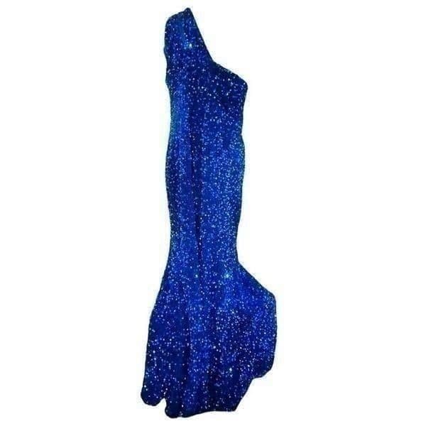 NWT HOUSE OF CHIC Bright Blue One Shoulder All-Over Sequin Evening Gown Semi For - Image 1