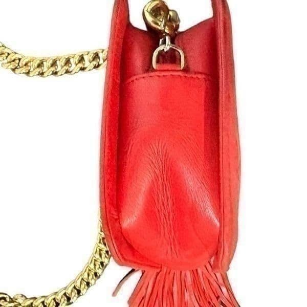 ST. JOHN Red Quilted Luxury Lamb Leather Gold Chain Strap Purse Bag NWOT - Thumbnail 4