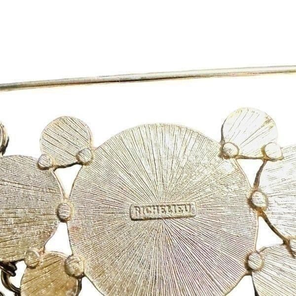 RICHELIEU Signed Goldtone Faux Pearl Vintage Layered Large Brooch - Thumbnail 3