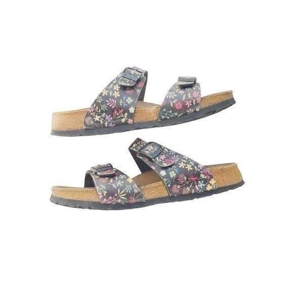 BIRKI’S BY BIRKENSTOCK Black Sydney Multicolor Flower Floral Sandals Size 38 (US - Image 1