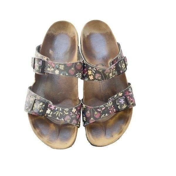 BIRKI’S BY BIRKENSTOCK Black Sydney Multicolor Flower Floral Sandals Size 38 (US - Thumbnail 2