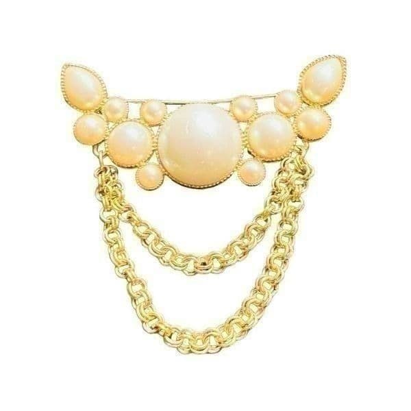 RICHELIEU Signed Goldtone Faux Pearl Vintage Layered Large Brooch - Thumbnail 10