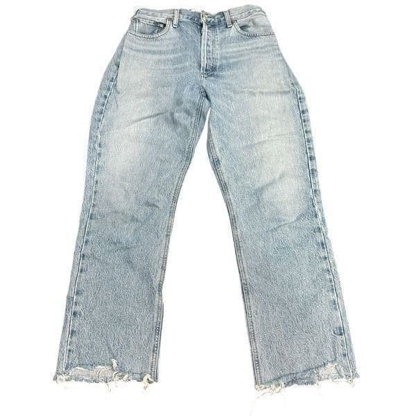 AGOLDE REVOLVE Riley High Rise Straight Crop Jeans Frayed Hem Button Fly Pants D - Image 1
