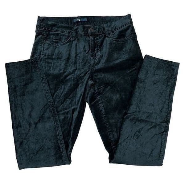 7 FOR ALL MANKIND SFAM Velour Velvet Dark Teal Ankle Cropped Stretchy Skinny Jea - Image 1