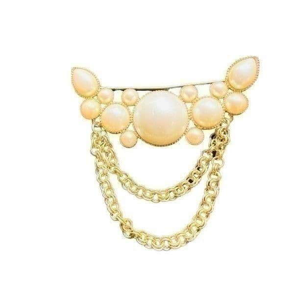 RICHELIEU Signed Goldtone Faux Pearl Vintage Layered Large Brooch - Thumbnail 4