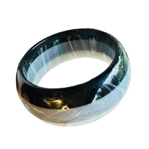 BAKELITE CATELIN 1940s Art Deco Bangle Bracelet Vintage Laminated Black Gray Bak - Thumbnail 4