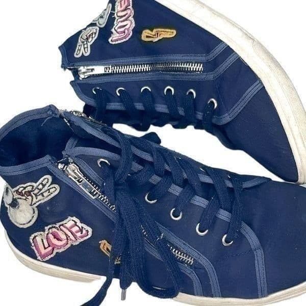Steve Madden Madden Girl Navy Blue Patchwork High Stop Sneakers Size 10 - Image 1