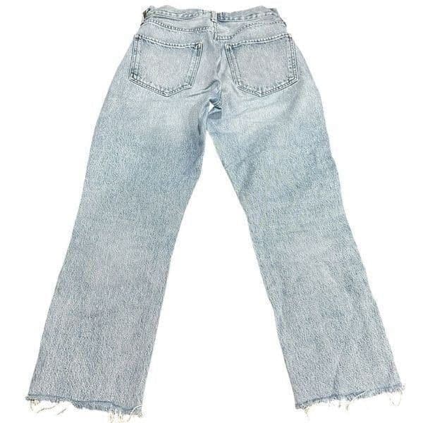 AGOLDE REVOLVE Riley High Rise Straight Crop Jeans Frayed Hem Button Fly Pants D - Thumbnail 2