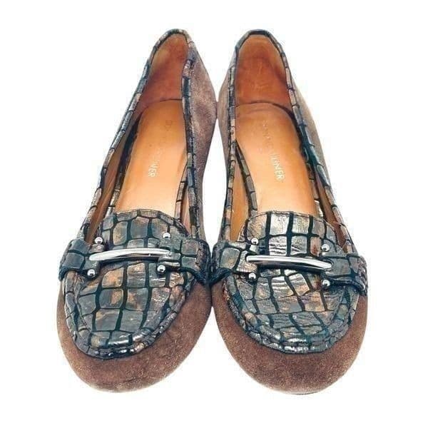 Donald J Pliner NENY CS94 Sleek Pump Suede Leather Croc Embossed Wedge EUC Size - Thumbnail 5