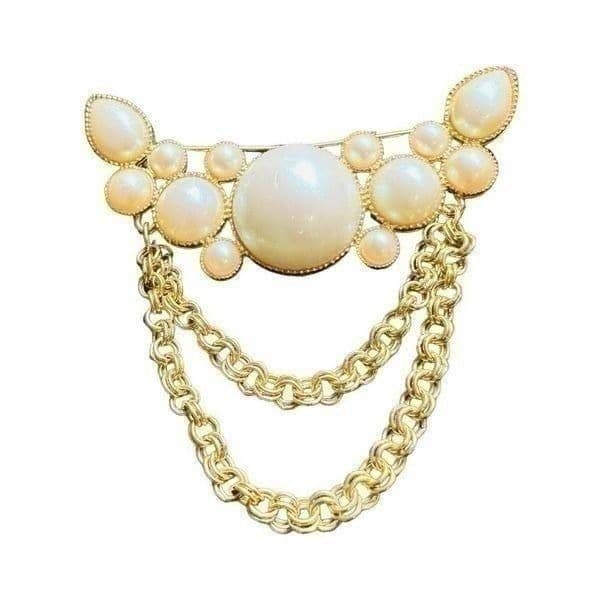 RICHELIEU Signed Goldtone Faux Pearl Vintage Layered Large Brooch - Thumbnail 9
