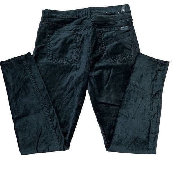 7 FOR ALL MANKIND SFAM Velour Velvet Dark Teal Ankle Cropped Stretchy Skinny Jea - Thumbnail 2