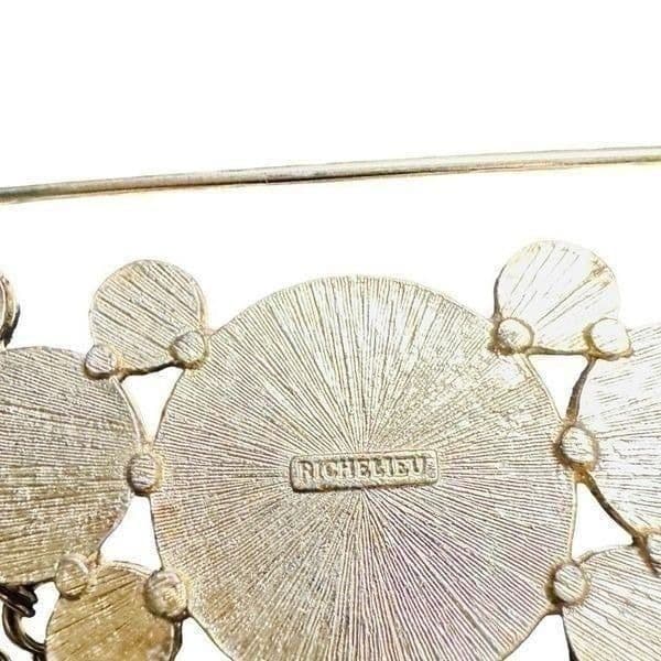 RICHELIEU Signed Goldtone Faux Pearl Vintage Layered Large Brooch - Thumbnail 8