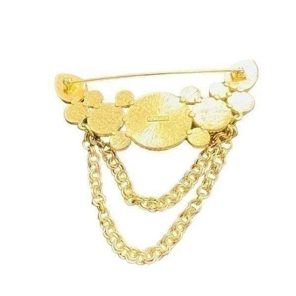 RICHELIEU Signed Goldtone Faux Pearl Vintage Layered Large Brooch - Thumbnail 6