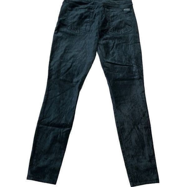 7 FOR ALL MANKIND SFAM Velour Velvet Dark Teal Ankle Cropped Stretchy Skinny Jea - Thumbnail 3