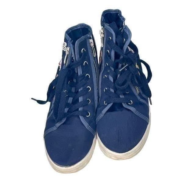 Steve Madden Madden Girl Navy Blue Patchwork High Stop Sneakers Size 10 - Thumbnail 2