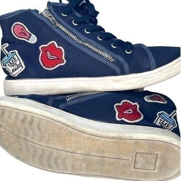 Steve Madden Madden Girl Navy Blue Patchwork High Stop Sneakers Size 10 - Thumbnail 3
