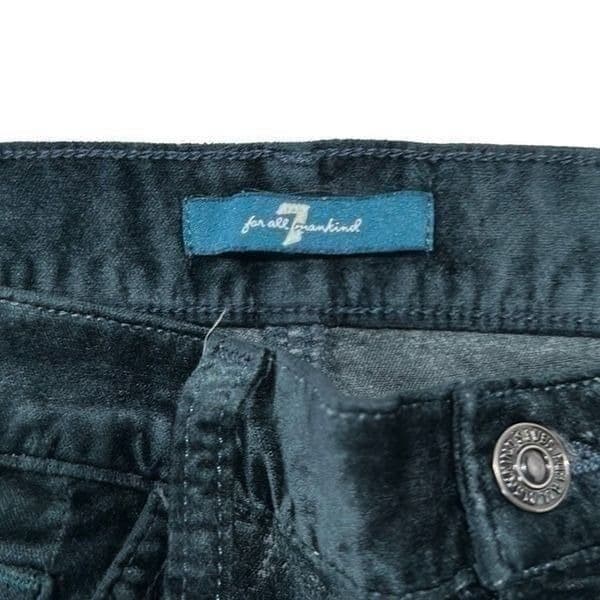 7 FOR ALL MANKIND SFAM Velour Velvet Dark Teal Ankle Cropped Stretchy Skinny Jea - Thumbnail 7
