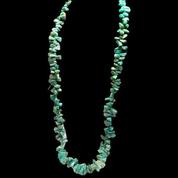 AMAZONITE Vintage Gemstone Long Green Blue Genuine Stone Necklace Similar to Tur - Image 1