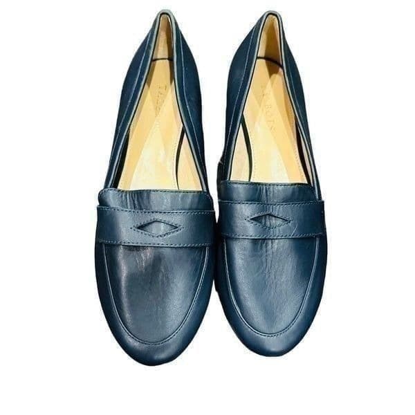TALBOTS NWOT Navy Blue Leather Ryan Becca Penny Loafer Flats Shoes $119 Retail S - Image 1